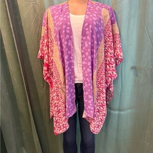 Susan Graver Beige and Purple Patterned cardigan/ cover up A34